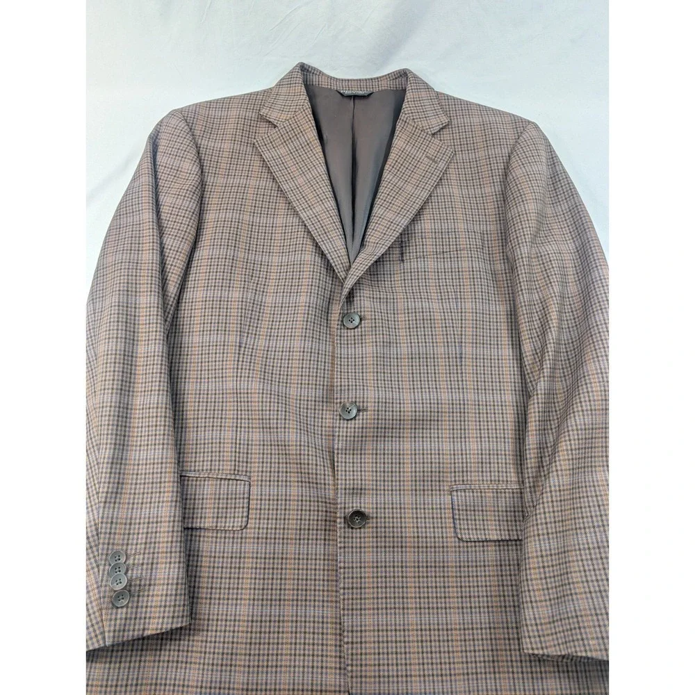 Harold Powell Blazer‎ Sport Suit Jacket Wool Cashmere Gingham Plaid 42L 46
